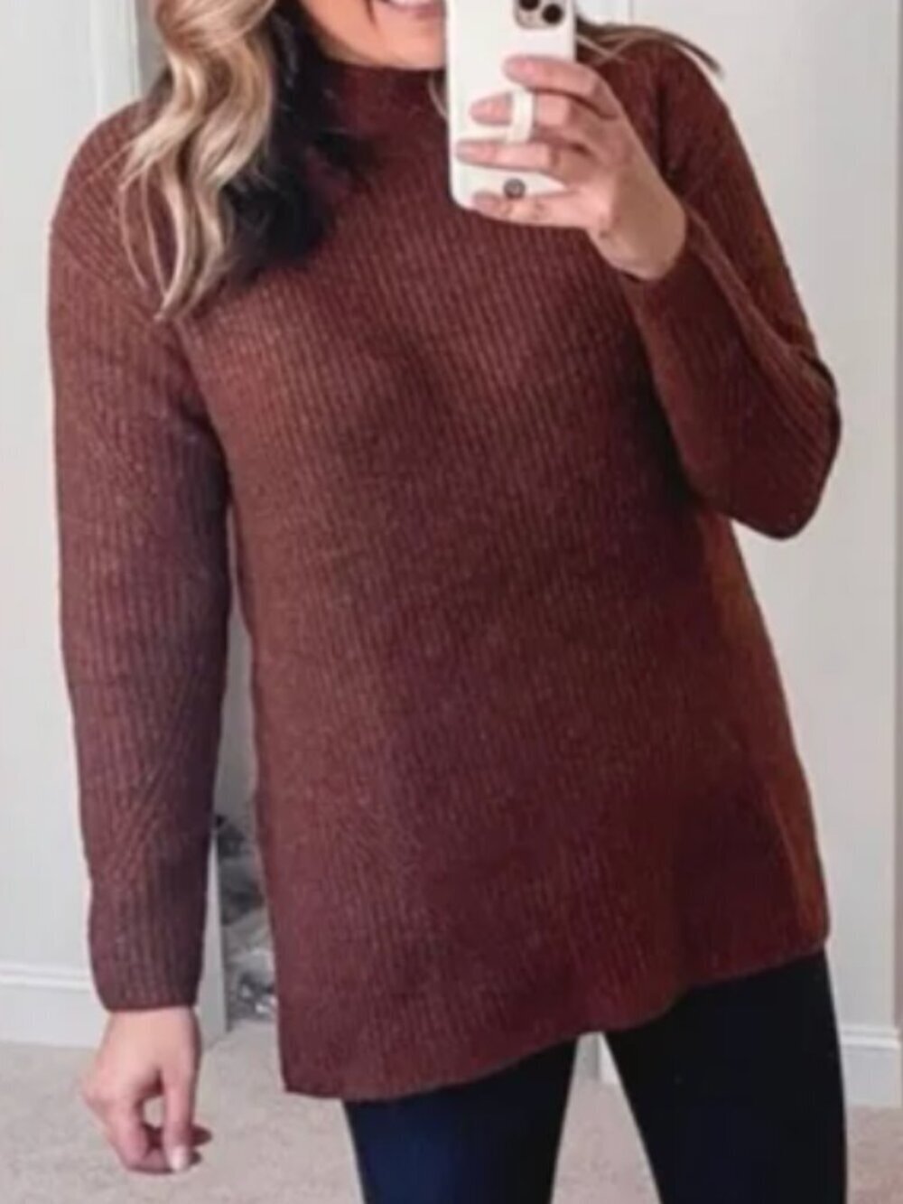 Old Navy Women's Size Medium Cozy Tunic Pullover Sweater Rust Brown Mock Neck